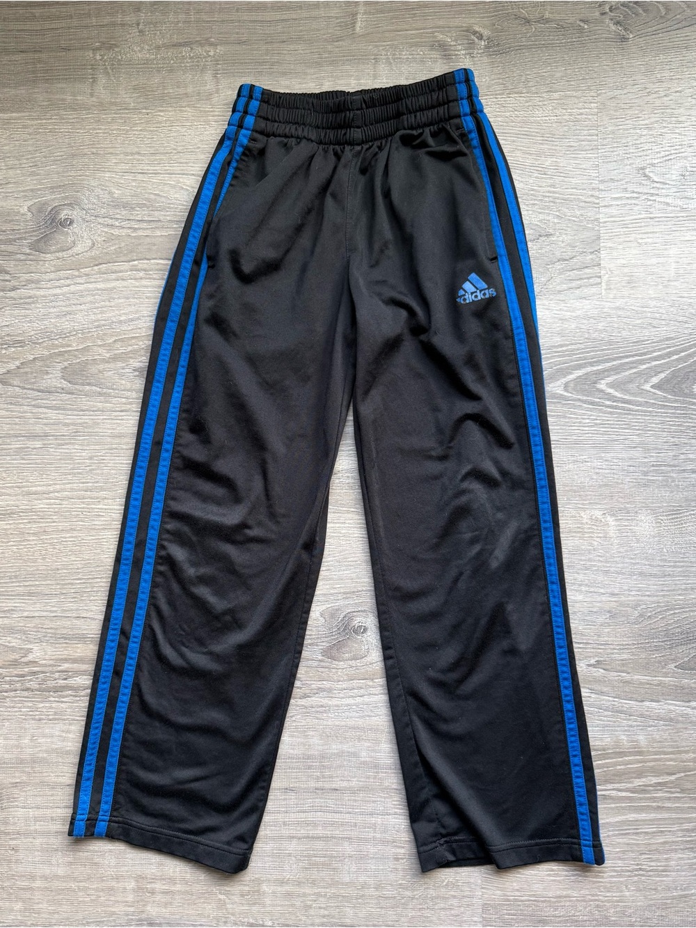 adidas Boy’s S(8) Black Sweatpants with Blue Side Stripes Loose Fit Wide Leg